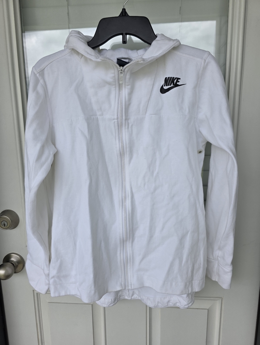 Nike Women White Zip Up Hoodie Size L Athletic Sweatshirt Jacket Long Sleeve